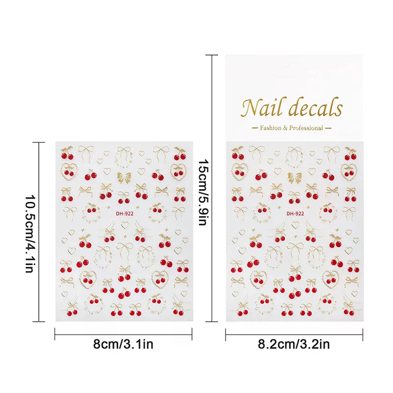 5D Cherry & Strawberry Nail Art Stickers | Self-Adhesive Decals Nail Art Stickers QXL