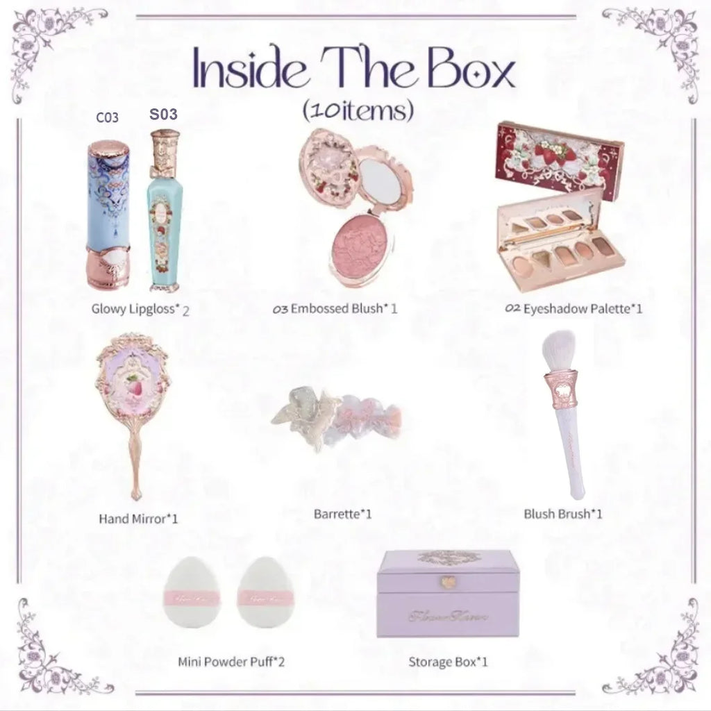 Flower Knows 10-Pc Makeup Gift Set | Blush, Lip & Mirror Kit Makeup Gift Set QXL Rococo 10pcs