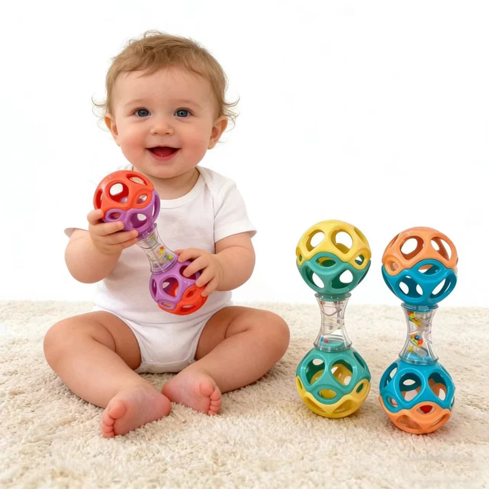 Baby Teething Rattle Ball – Soft TPU Sensory Grasping Toy Baby Teething Toy QXL