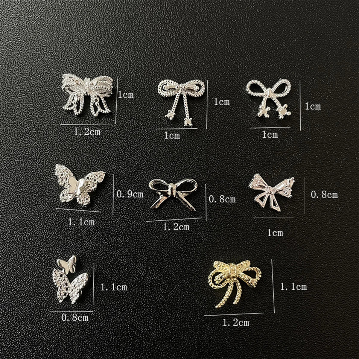 10-Pc 3D Alloy Nail Charms – Bow & Butterfly Rhinestone Set Nail Art Charms QXL