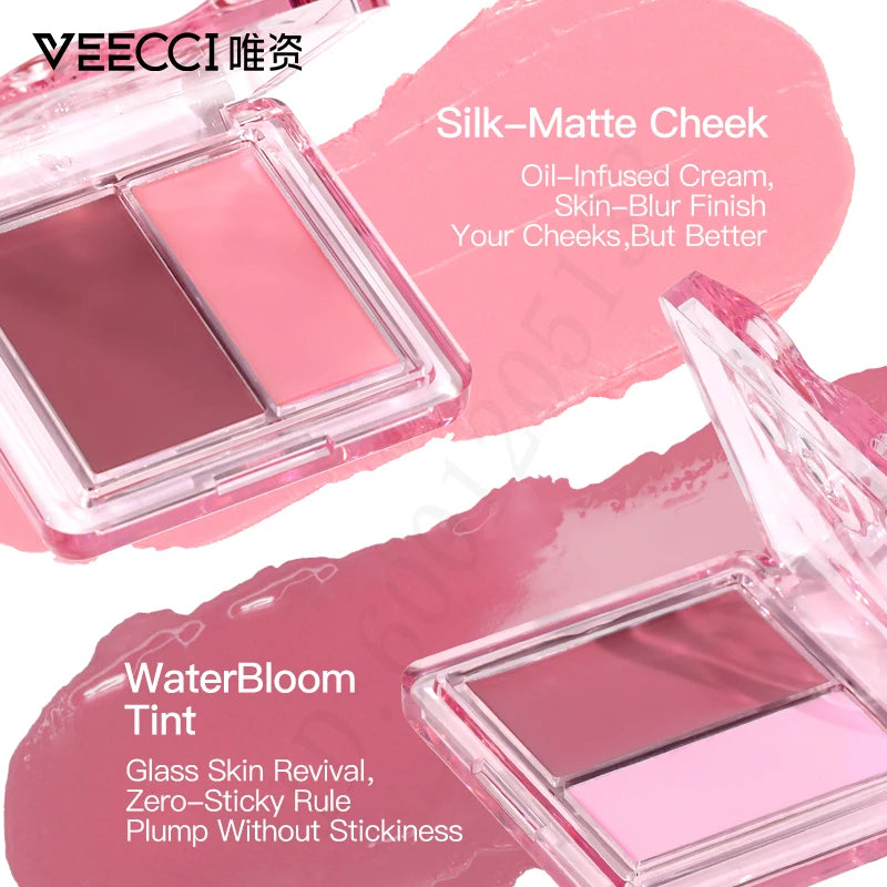 VEECCI Dual-Color Watery Blush Cream | Matte & Dewy Cheek Rouge Cream Blush QXL