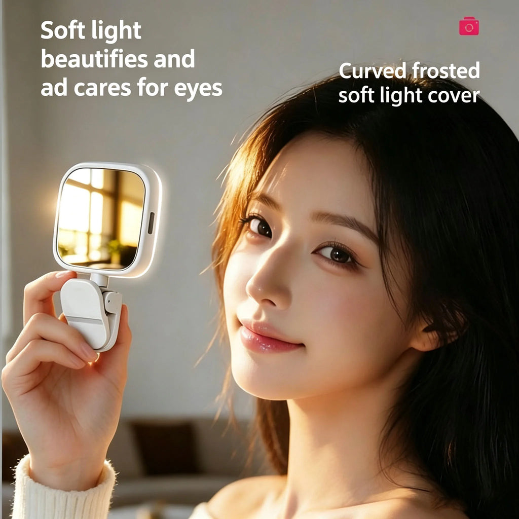 2-in-1 Clip-On LED Ring Light & Makeup Mirror | 3 Color Modes LED Ring Fill Light QXL
