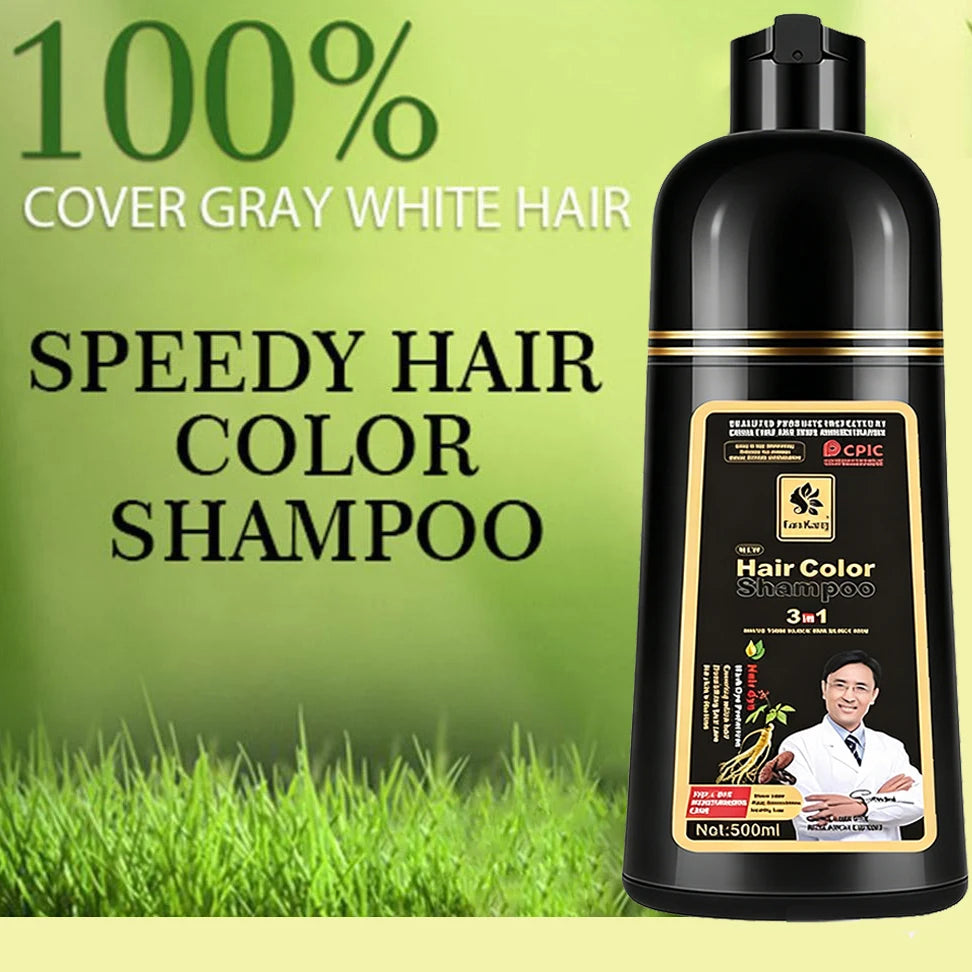3-in-1 Black Hair Dye Shampoo | Gray Coverage 500ml Herbal Hair Dye Shampoo QXL
