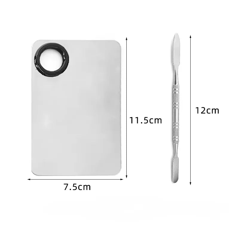 Stainless Steel Makeup Mixing Palette & Spatula Set Makeup Mixing Palette QXL silver-2pcs-set