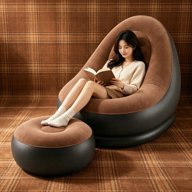 Inflatable Lounger & Footstool Ottoman | Outdoor Camping Chair Inflatable Outdoor Lounger QXL