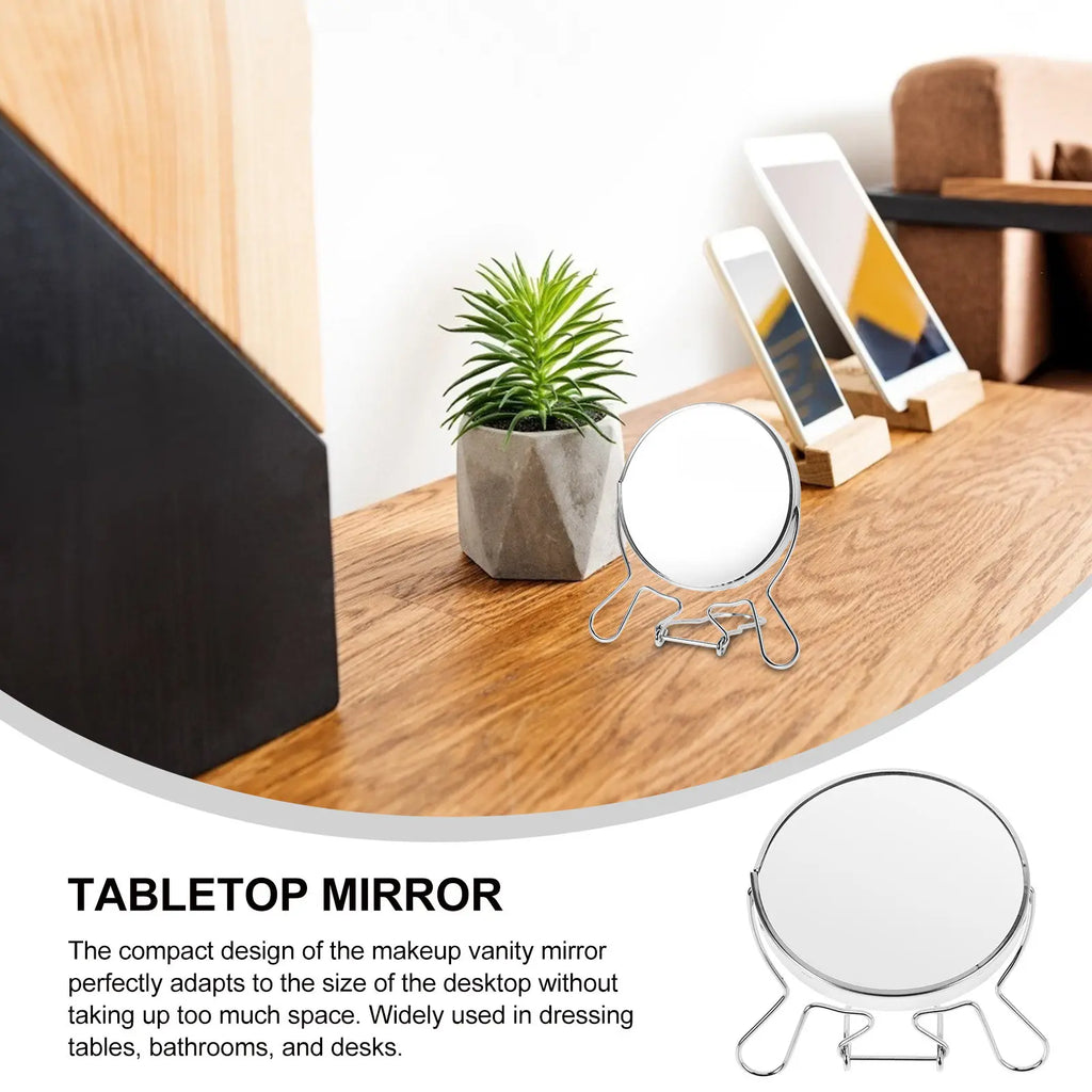 Dual-Sided Rotating Desktop Makeup Mirror | Metal Frame Desktop Makeup Mirror QXL