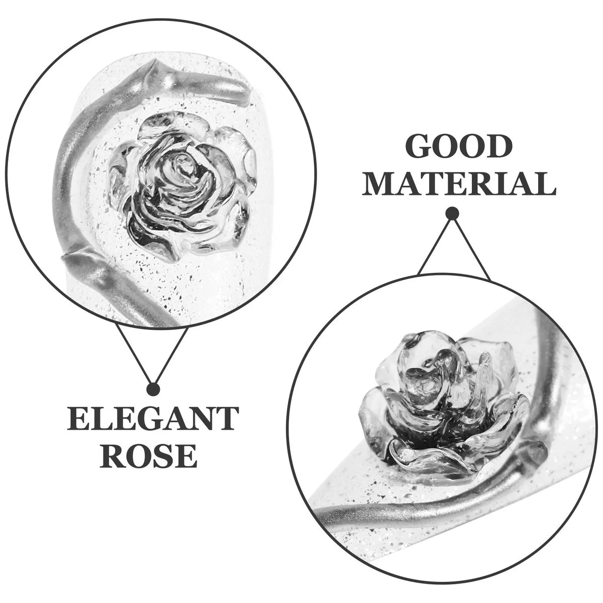 Metal Rose Teardrop Press-On Nails | Clear Reusable Tips Press-On Nail Tips QXL