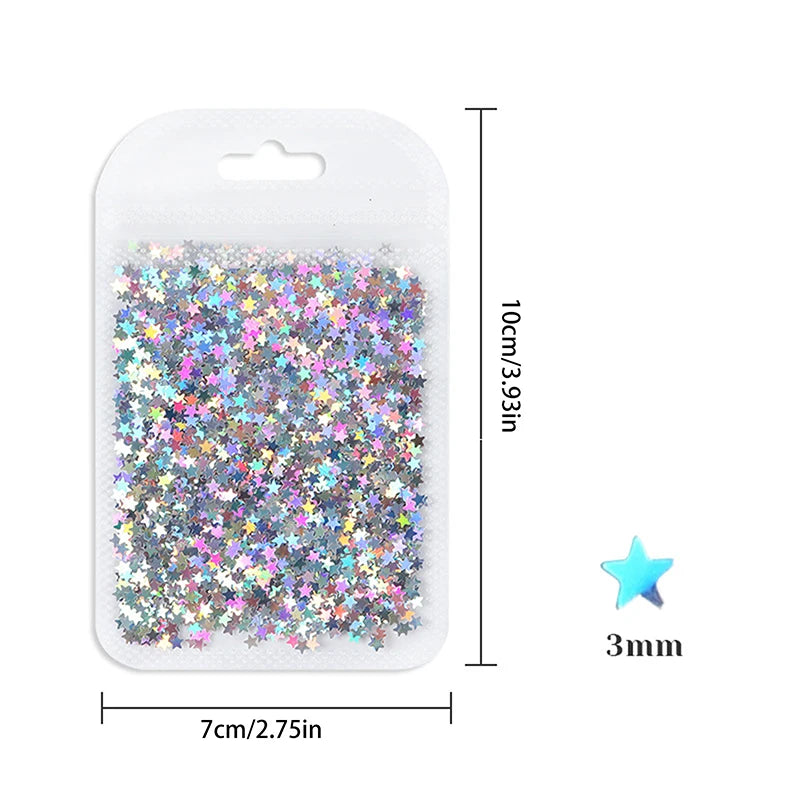 Holographic Star Nail Glitter Mix 3mm | Laser Sequins Art Nail Art Glitter QXL
