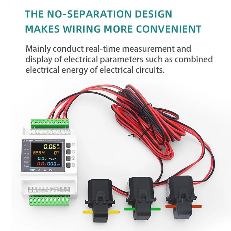 Tuya WiFi Bidirectional Energy Meter with 3 CT Clamps Smart Energy Meter QXL 100A