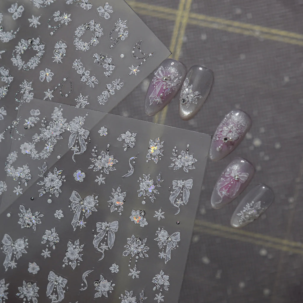 5D Nail Stickers – Bow Floral Rhinestone Pearl Tassel Decals Nail Art Stickers QXL