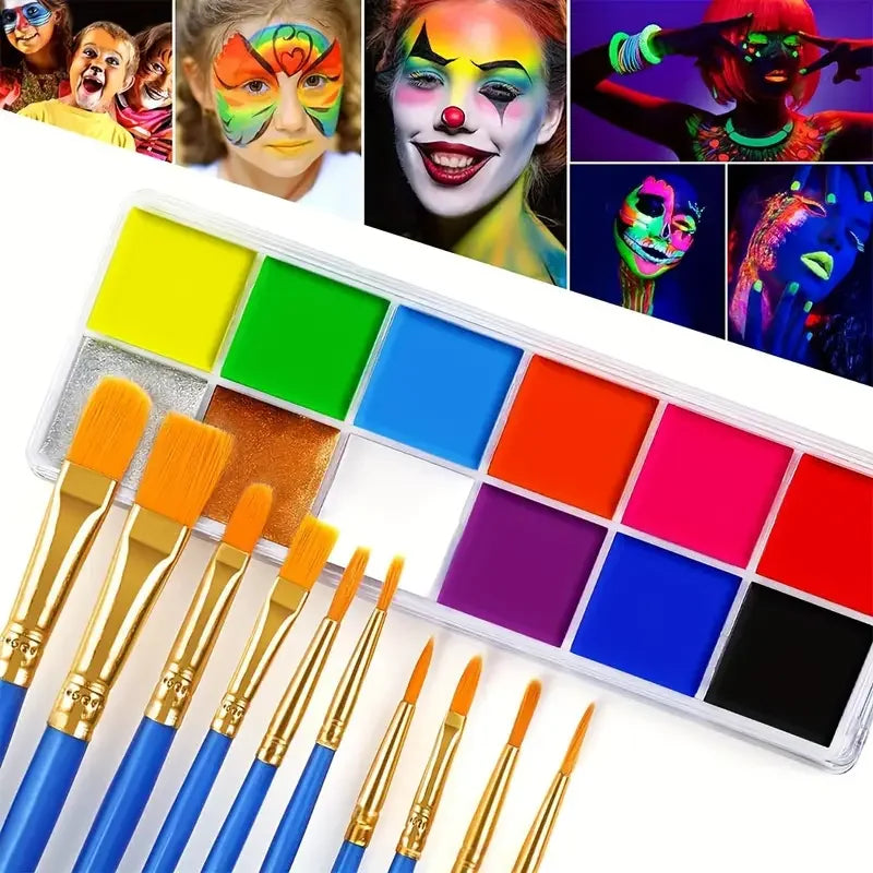 VERONNI 12-Color UV Glow Neon Face & Body Paint Palette UV Glow Face Paint QXL