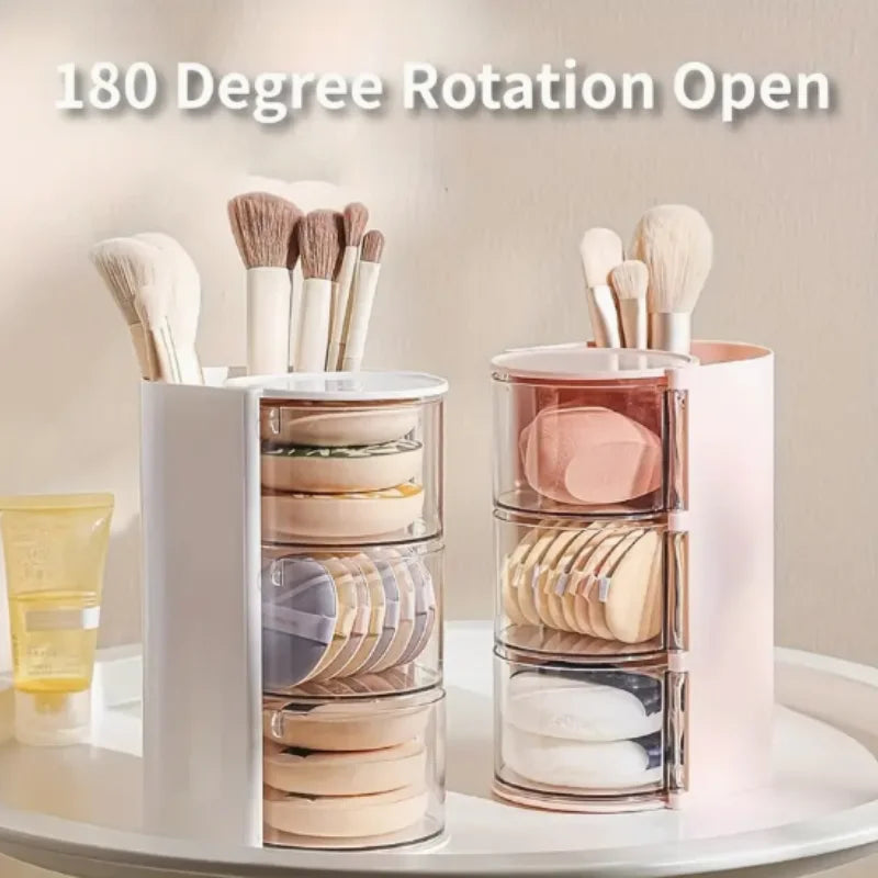 2-in-1 Rotating Makeup Brush & Powder Puff Storage Organizer Makeup Brush Organizer QXL