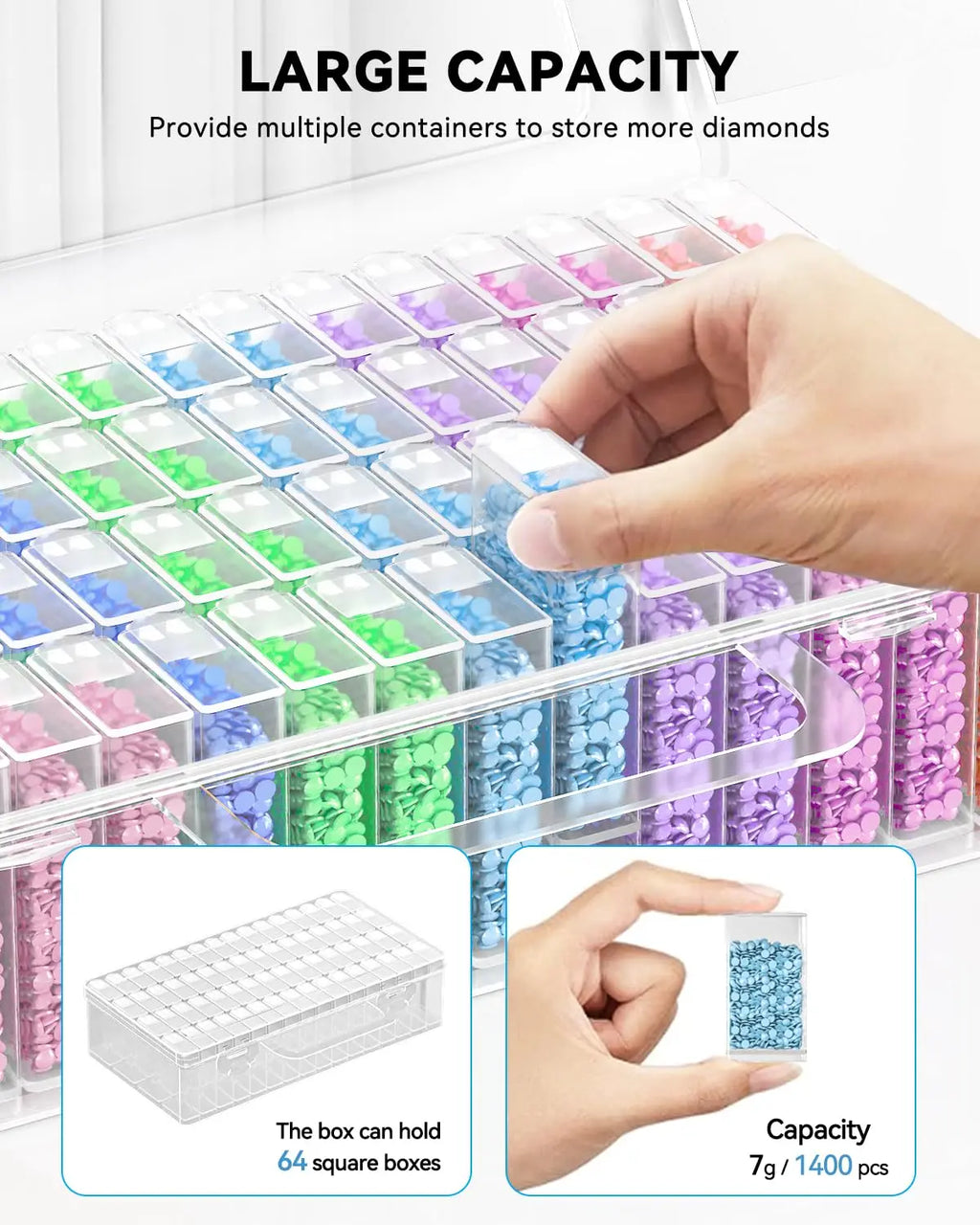64-Compartment Transparent Bead & Diamond Painting Storage Box Craft Bead Organizer QXL