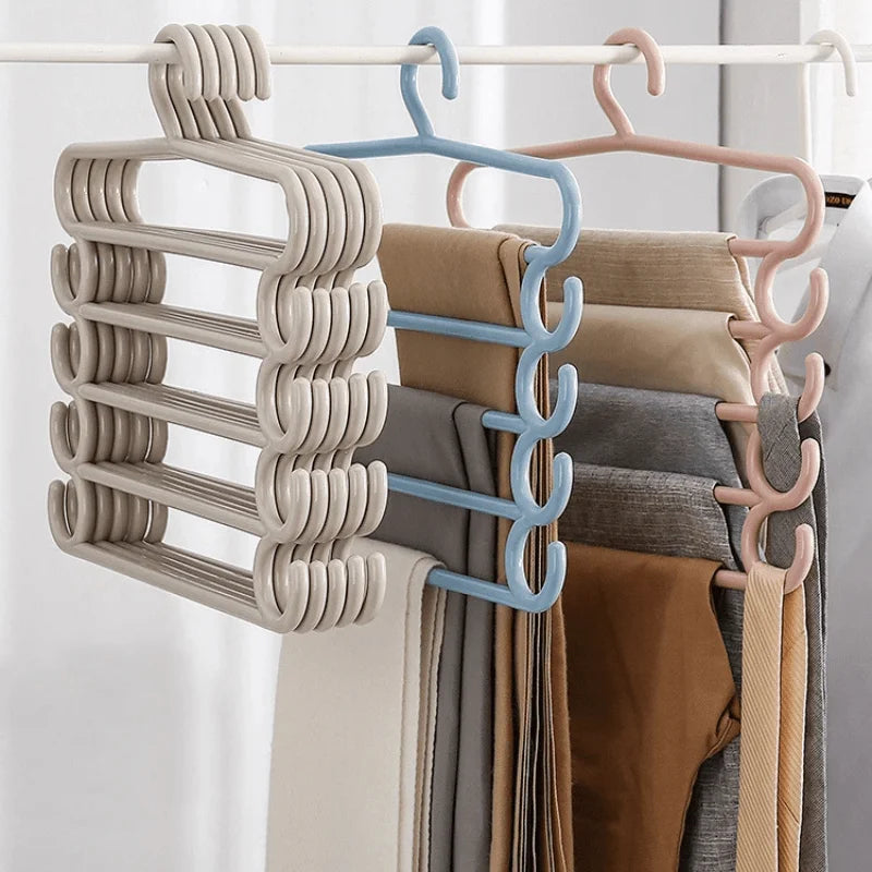 5-Layer Plastic Pants Hanger | Space-Saving Closet Organizer Clothing Hanger QXL