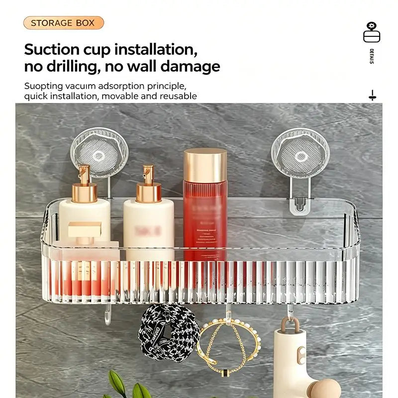 No-Drill Suction Cup Bathroom Shelf | Waterproof Wall Organizer Bathroom Wall Shelf QXL