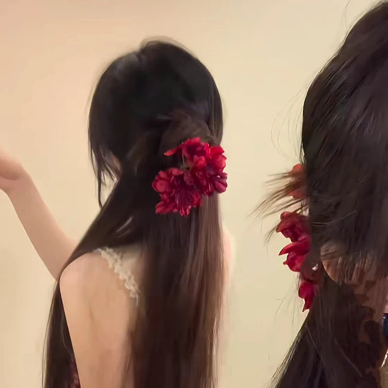 Red Lily of the Valley Tassel Flower Hairpin | Duckbill Clip Flower Hair Clip QXL