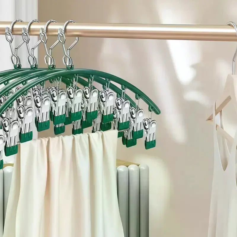 10-Clip Stainless Steel Sock & Clothes Drying Rack | Windproof Clothes Drying Rack QXL