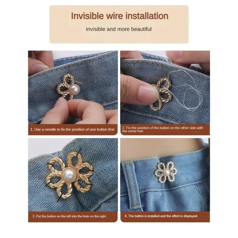 2-Pack Flower Print Adjustable Waist Buttons for Jeans & Pants Waist Adjuster Button QXL
