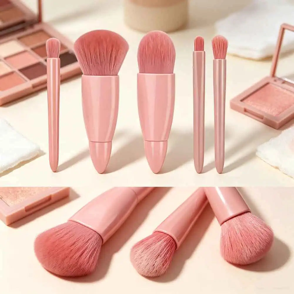 VVOCCI 5-Pc Mini Travel Makeup Brush Set with Case & Mirror Travel Makeup Brush Set QXL