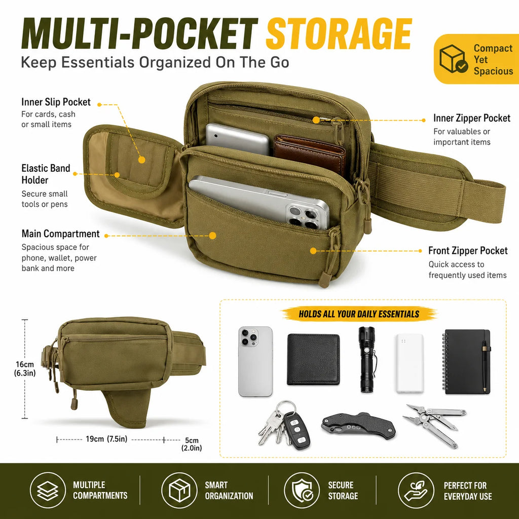 Tactical Waist Pack MOLLE EDC Organizer | Hiking & Travel Tactical Waist Pack QXL