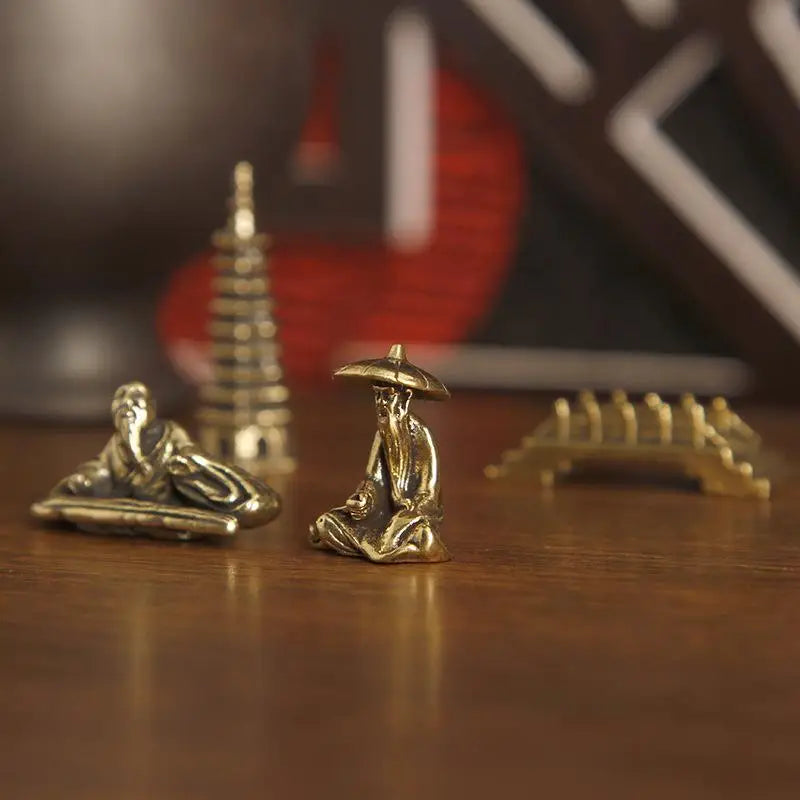 Brass Fisherman Mini Figurine | Retro Desktop Statue Décor Decorative Figurine QXL