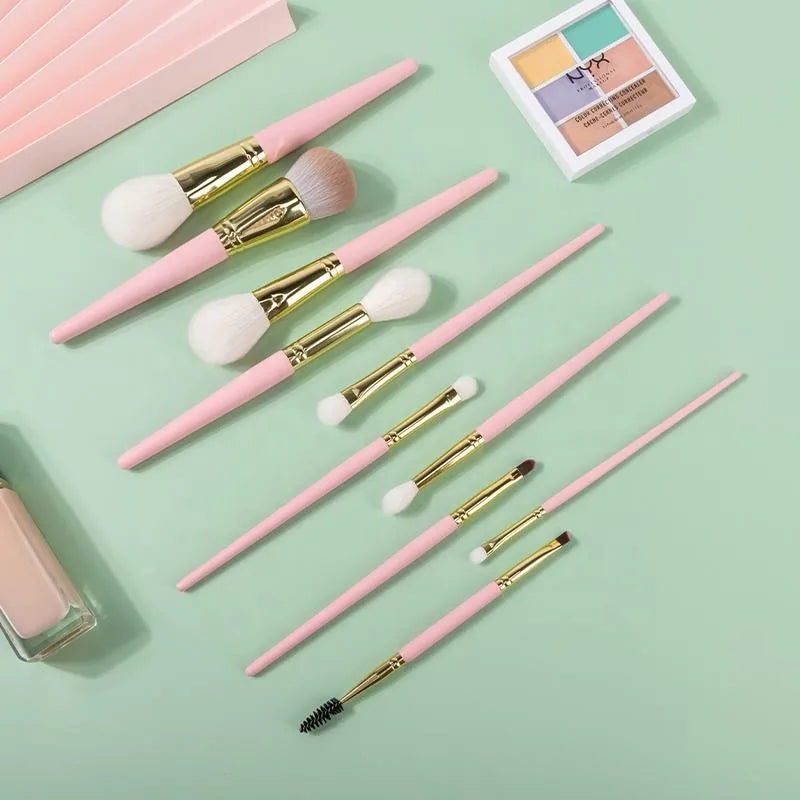 10-Pc Goat Hair Makeup Brush Set – Powder, Foundation & Blending Makeup Brush Set QXL
