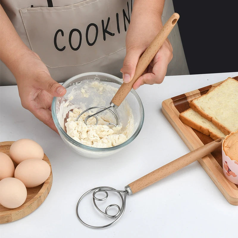 10-Inch Danish Dough Whisk | Stainless Steel & Wood Handle Dough Whisk QXL