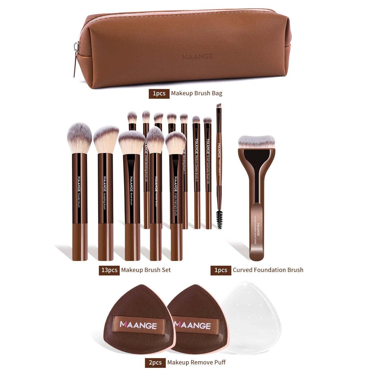 MAANGE 17-Pc Makeup Brush Set & Storage Bag – Travel Gift Makeup Brush Set QXL