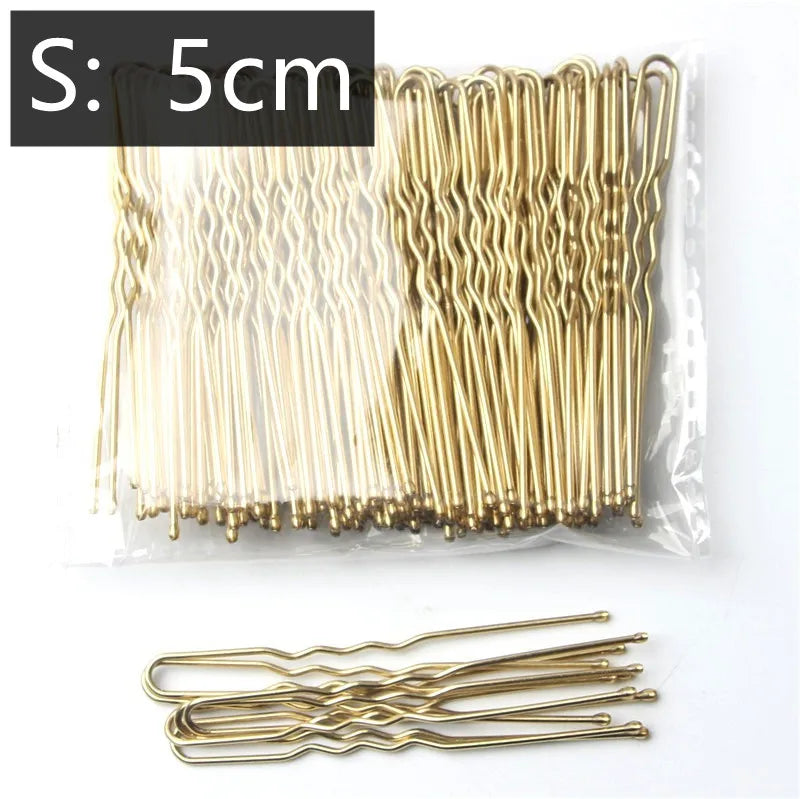 50-Pack U-Shaped Bobby Pins Wave Grip Bun Clips 5/6/7cm Bobby Hair Pins QXL Gold 5CM 50PCS