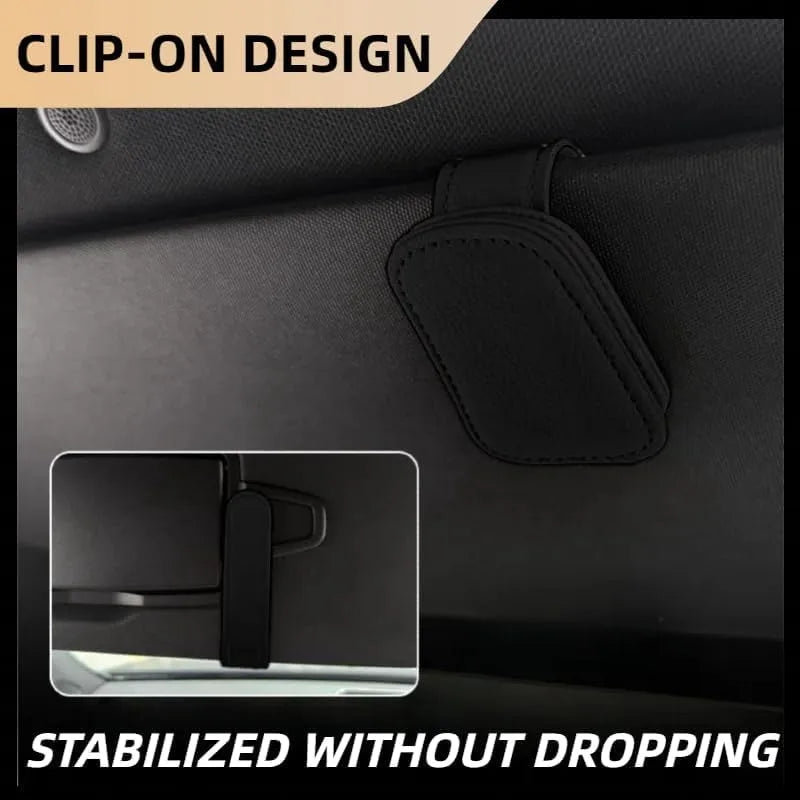 Magnetic Leather Car Visor Sunglasses Holder Clip – Black Car Visor Glasses Clip QXL