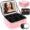 LED Travel Makeup Train Case with 10x Magnifying Mirror Makeup Train Case QXL Pink