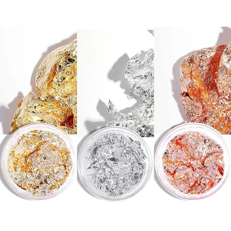 Gold Silver Copper Nail Foil Flakes & Glitter Sequins 1–5 Pack Nail Foil Flakes QXL