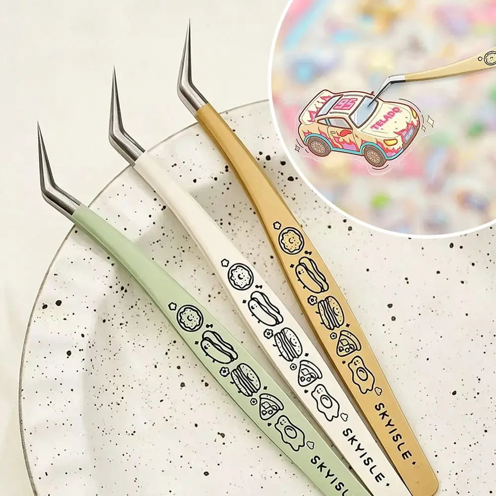 Curved Lash Extension Tweezers | Cartoon Anti-Static Steel Lash Extension Tweezer QXL