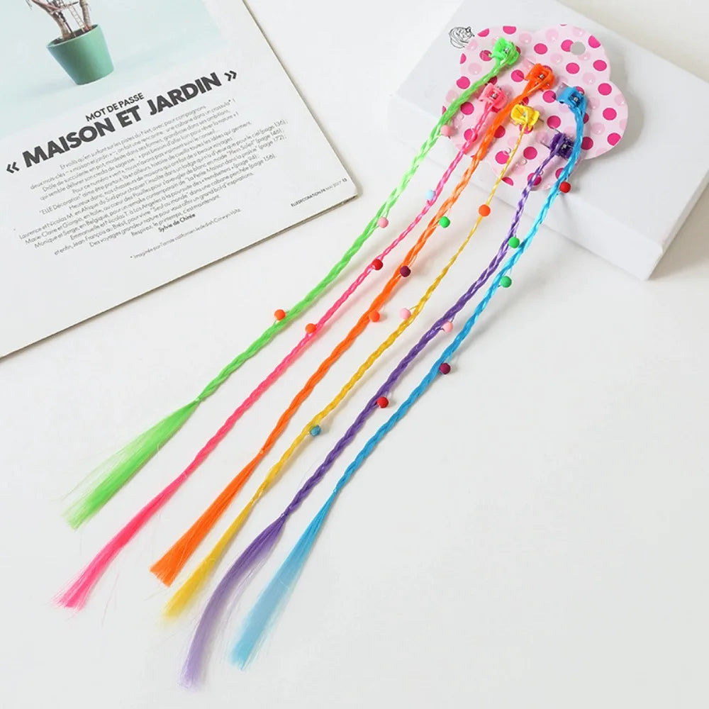 Girls Rainbow Clip-In Braided Hair Extensions – 6-Pack Clip-In Hair Braids QXL