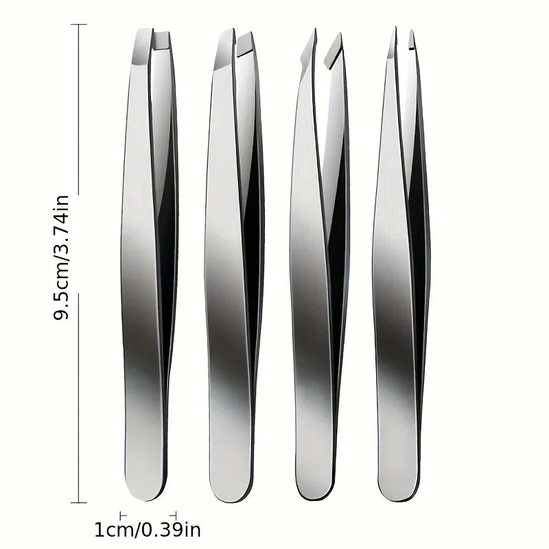4-Pc Stainless Steel Precision Tweezers Set | Brow & Facial Precision Tweezers Set QXL