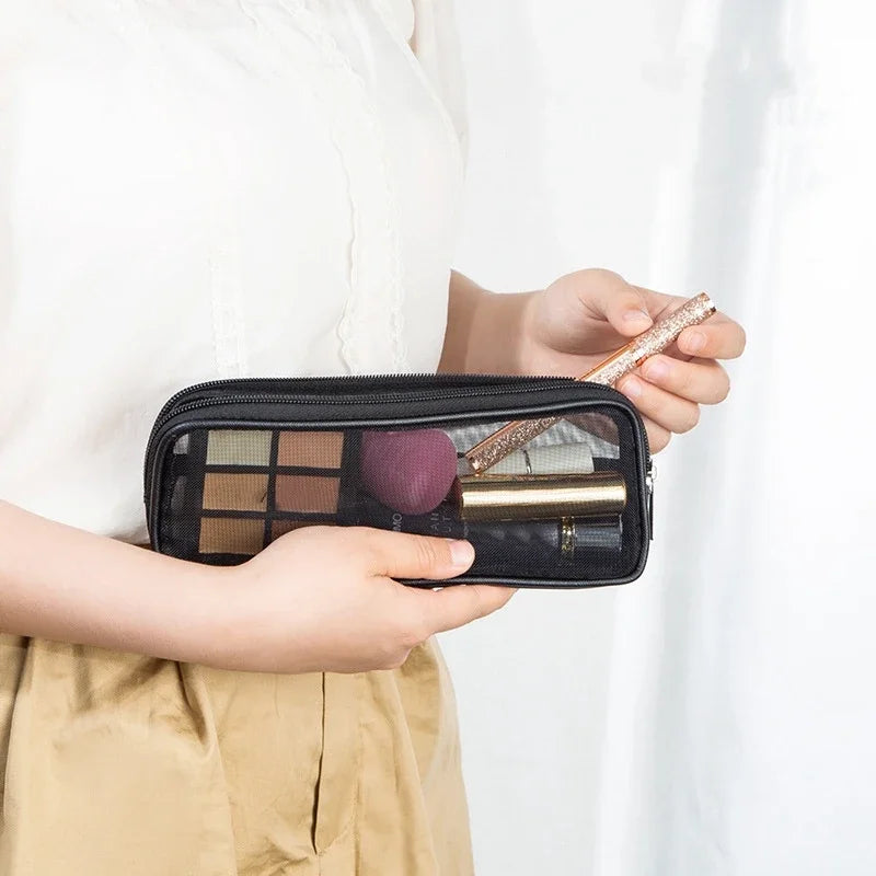 Makeup Brush Travel Case | Mesh Cosmetic Toiletry Bag Cosmetic Travel Bag QXL