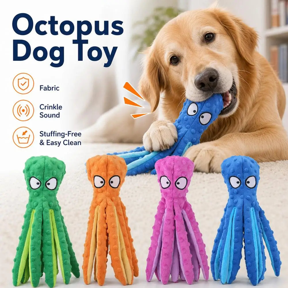 Squeaky Octopus Plush Dog Toy | No-Stuffing Crinkle Chew Squeaky Plush Dog Toy QXL