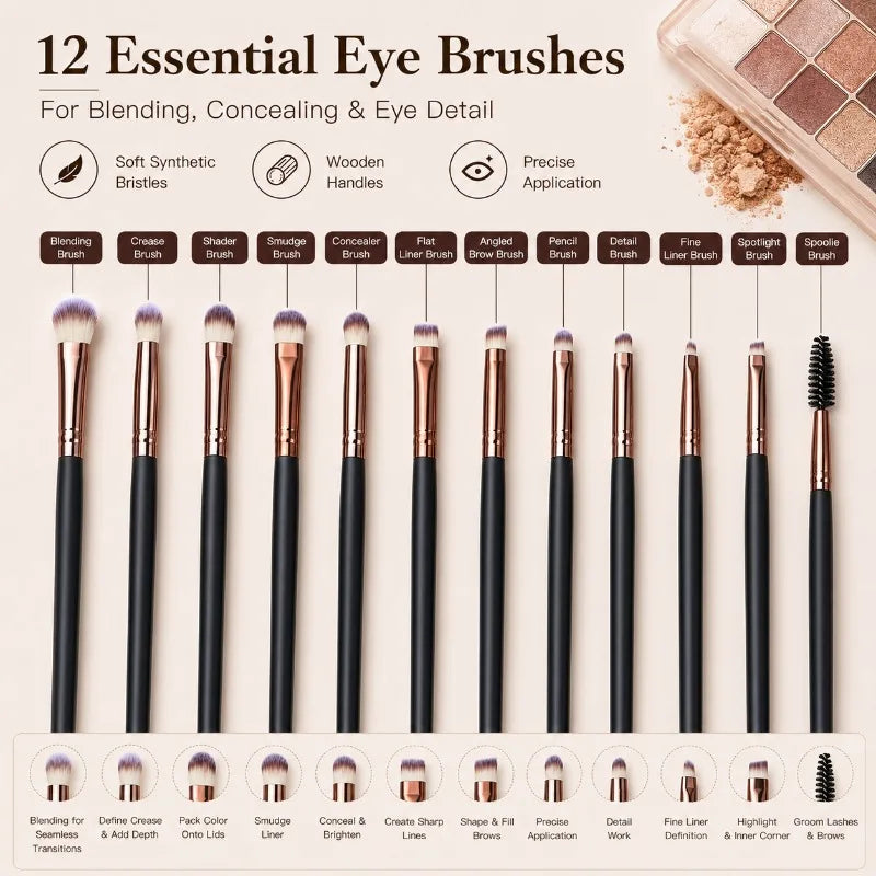 12-Piece Eye Makeup Brush Set – Blending, Shading & Brow Eye Makeup Brush Set QXL