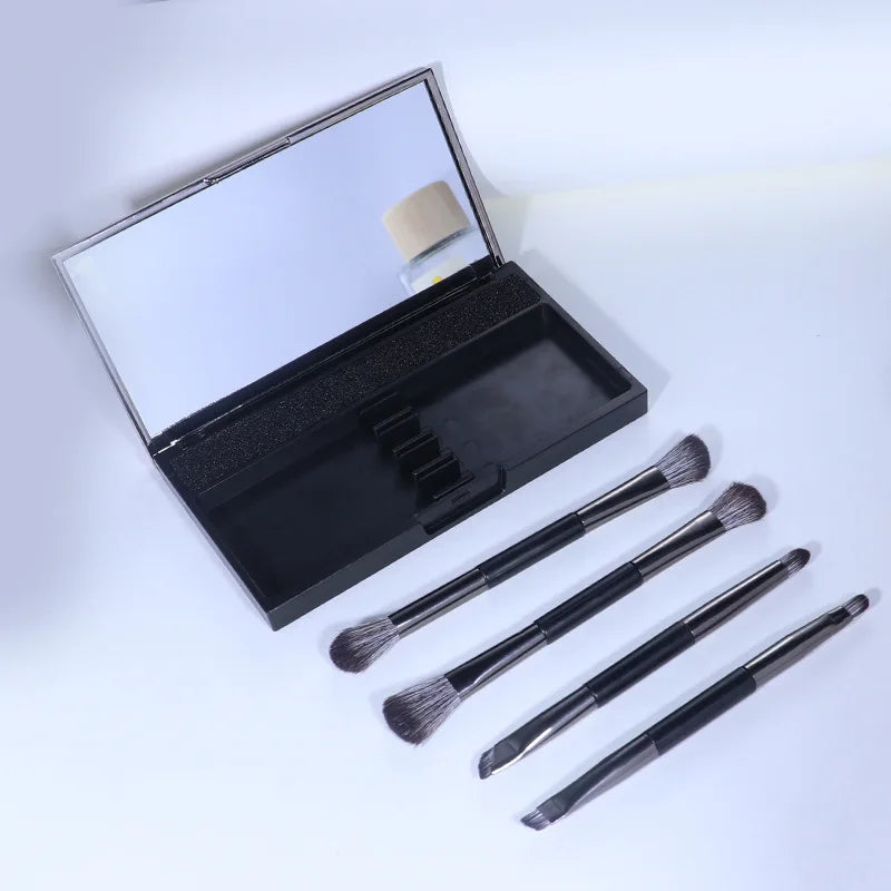 4-Piece Double-Head Eyeshadow Brush Set with Mirror Case Eyeshadow Brush Set QXL New 4-piece boxed ey China Mainland