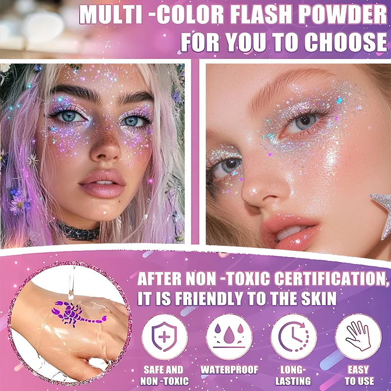 12-Color DIY Glitter Tattoo Kit | Stencils, Glue & Brushes Glitter Tattoo Kit QXL