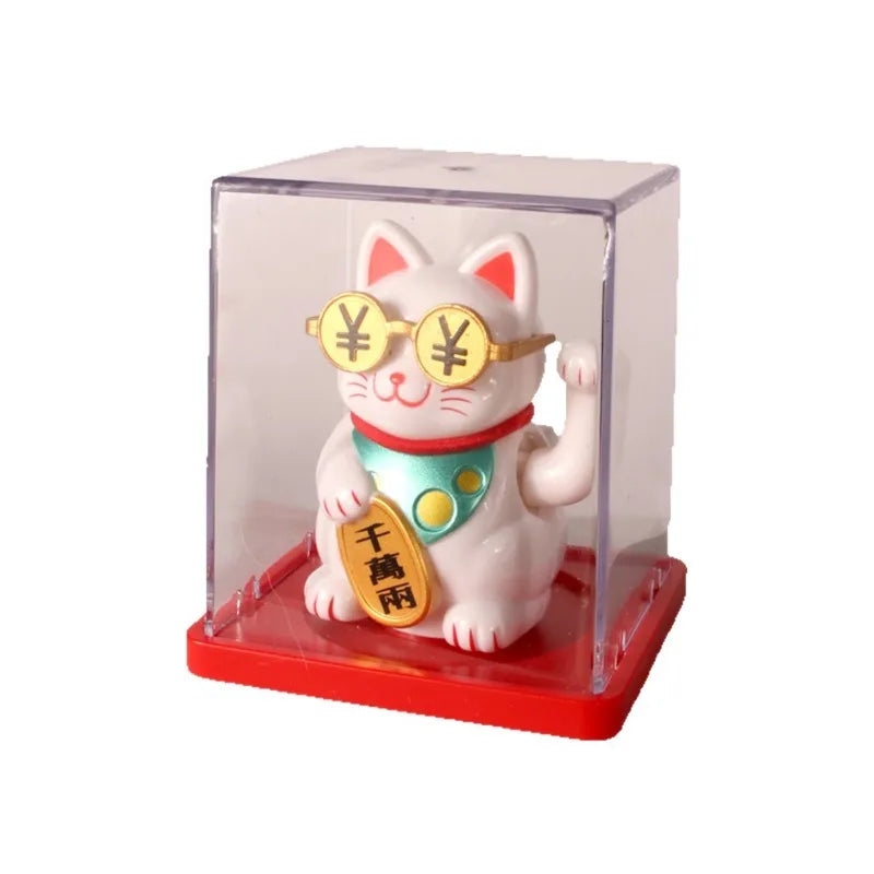 Solar Waving Lucky Cat | Maneki Neko Car & Desk Decor Decorative Figurine QXL