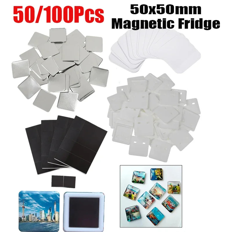 100-Pack 50mm Square DIY Fridge Magnet Badge Button Parts Set DIY Badge Making Kit QXL