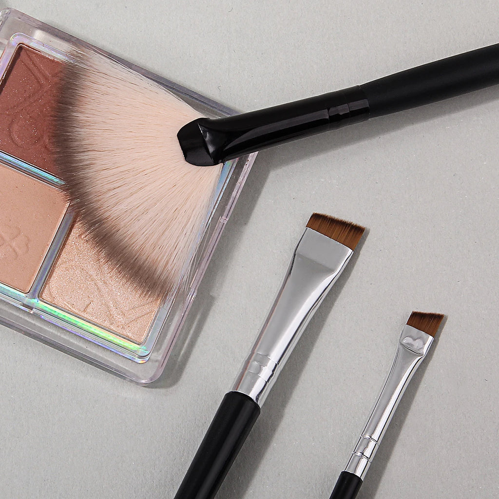 KOSSHOW 3-Pc Fan Highlighter & Angled Eyebrow Brush Set Makeup Brush Set QXL