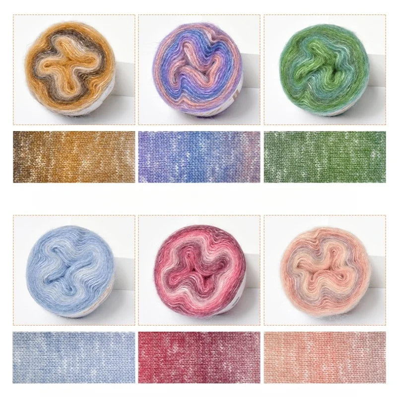 Gradient Mohair Blended Yarn 50g | Soft Fancy Wool for Knitting Mohair Blended Yarn QXL