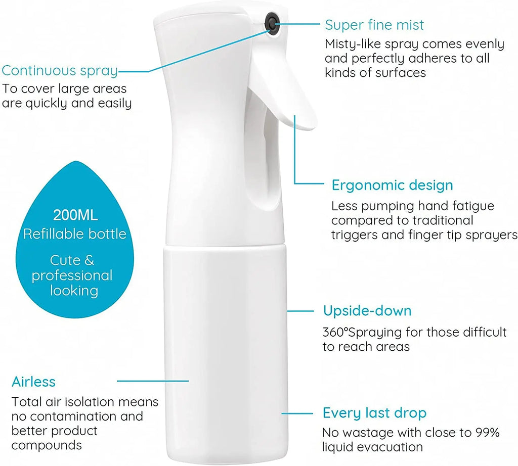 200ml Refillable Fine Mist Continuous Spray Bottle | Hair & Garden Fine Mist Spray Bottle QXL