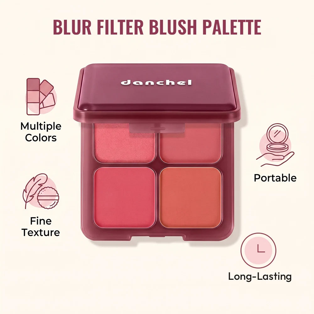 4-Shade Blush Palette Matte & Shimmer Soft Blur Finish Blush Palette QXL