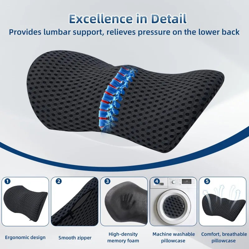 Memory Foam Lumbar Support Pillow | Office Chair & Car Seat Lumbar Support Pillow QXL