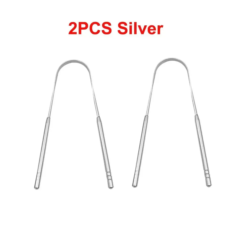 U-Shaped Stainless Steel Tongue Scraper | 4 Colors Tongue Scraper QXL Silver-2Pcs