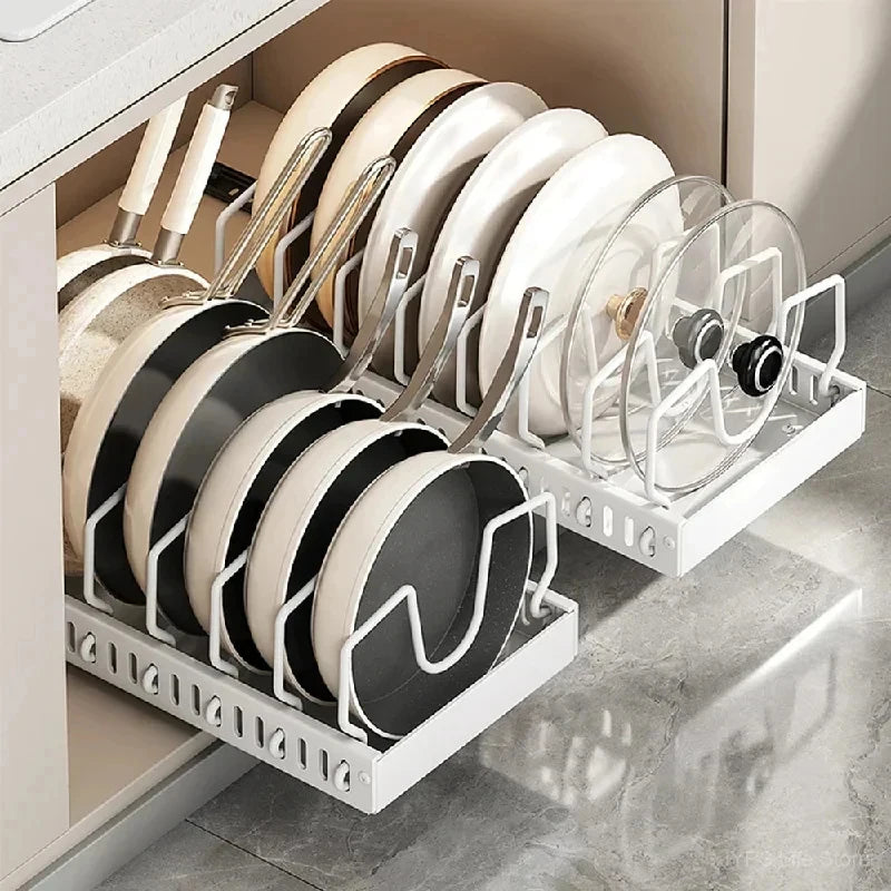 Under Cabinet Pull-Out Storage Tray | 8 Adjustable Dividers Cabinet Storage Rack QXL