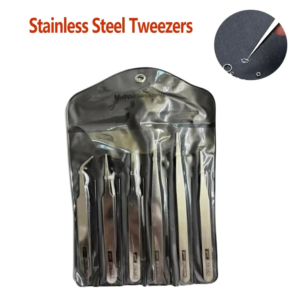 6-Piece Stainless Steel Precision Tweezers Set | Bent & Straight Precision Tweezers Set QXL 6pcs Other